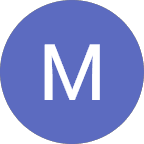 White capital letter M centered inside a solid blue circle, used as a profile icon.