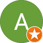 Green circle featuring a white letter A and a small orange star icon overlay.